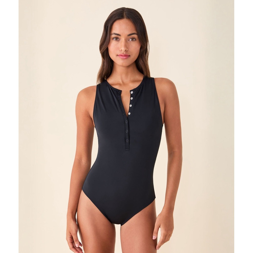 Andie Swim the Malibu one piece swimsuit in black size Small Henley High Neck